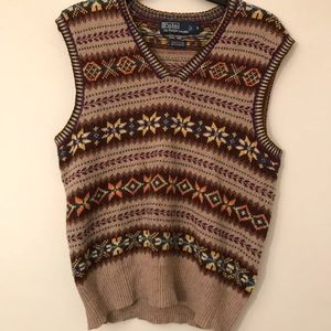 POLO RALPH LAUREN TAN FAIR ISLE SWEATER VEST VNECK